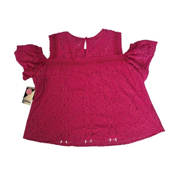 Project Runway Lively Pink Lace Overlay Cold Shoulder Top Women's Size XXL, NWT - Picture 4 of 11